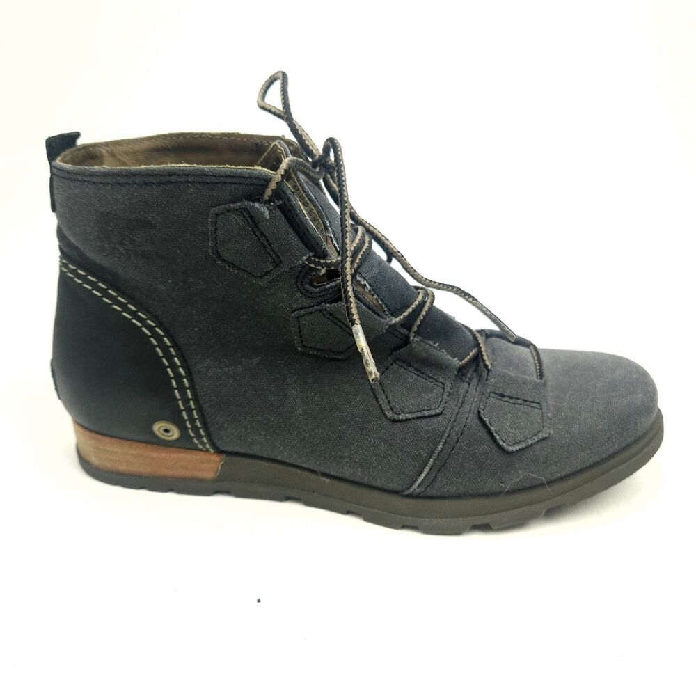 Sorel Major Lace Ankle Gray Boots Women’s Size 8.5 Booties Waxxed Canvas